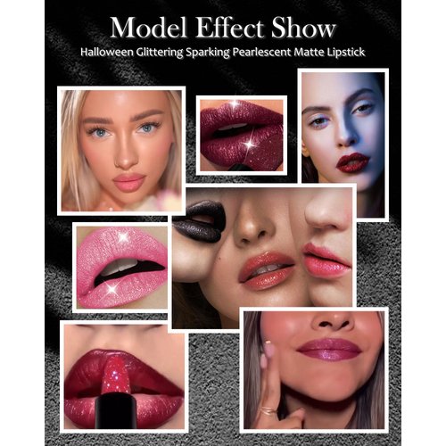 Black Diamond Glitter Matte Lipstick, Gothic Shiny Lip Gloss, Sparkling High Pigment Longlasting Waterproof Smudgeproof Non-Stick Lipstick, Bold Shimmer Lip Blam for Stage,Cosplay, Party Makeup-06