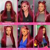 Fiumer 99j Burgundy Lace Front Wigs Human Hair 28inch 13x6 HD Transparent Lace Straight Red Wig Human Hair Colored Reddish Brown Lace Frontal Wigs Human Hair 180% Density Pre Plucked With Baby Hair