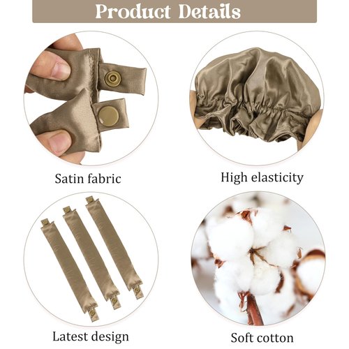 Kaiersi Satin Heatless Hair Curler 3 Pack, Soft Silk Heatless Curling Hair Rollers with Cap, No Heat Curling Headband for Women, Gold (6 Pcs)