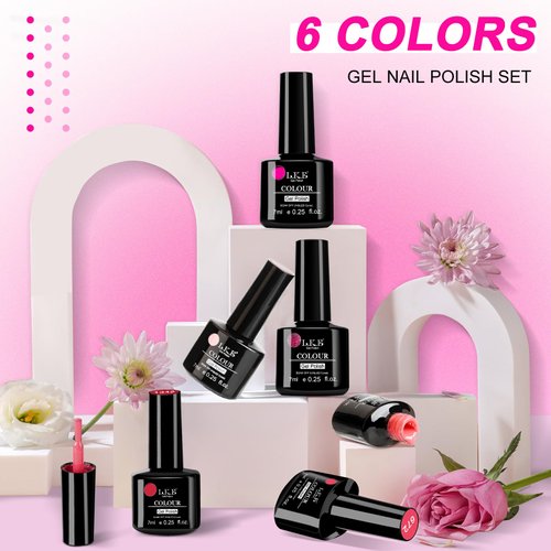 Gel Nail Polish Set, 6 Colors Macaron Colors Gel Nail Polish Kit Pale Pink Purple Blue Gel Polish Soak Off UV LED Nail Polish Set Manicure Kit Salon at Home (Rose pink)