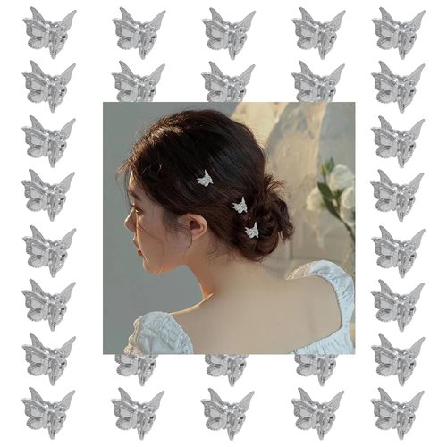 Butterfly Hair Claw for Women Girls Silver Hair Clips for Braids Hair Accessories Butterfly Clip for Thin Thick Hair Butterfly Clips Small Butterfly Hair Barrettes Non Slip Hair Clip Pins 40 Pcs