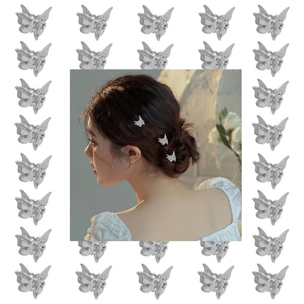 Butterfly Hair Claw for Women Girls Silver Hair Clips for Braids Hair Accessories Butterfly Clip for Thin Thick Hair Butterfly Clips Small Butterfly Hair Barrettes Non Slip Hair Clip Pins 40 Pcs