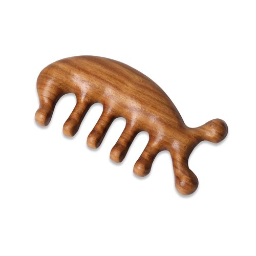 Rhinenet Scalp Massager Natural Green Sandalwood Wood Massage Comb Wide Tooth Handmade No Static Head Massage Cute Animal Shapes Comb for Women Men Kids Hair Neck Hands Legs Caring Tool (Rhinoceros)