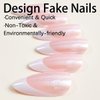 French Tips Fake Nails Medium Almond Press on Nails Chrome Press ons with Glossy Pearl Powder Full Cover Acrylic Nails with Glue on False Nails for Women Nails Decoration 24 Pcs