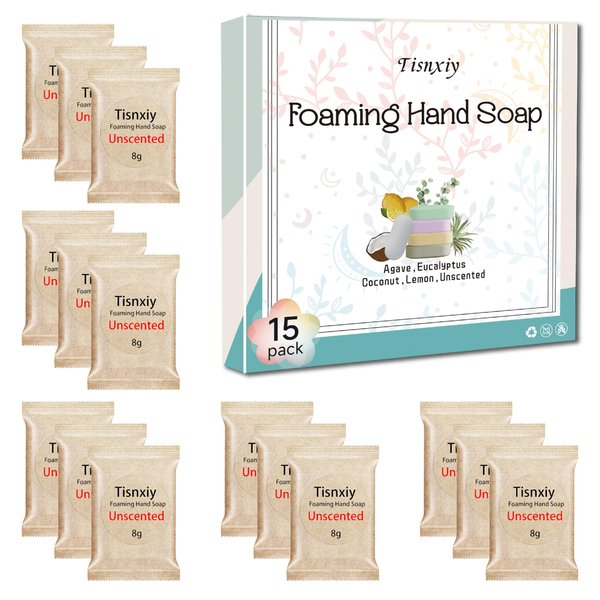 Tisnxiy Foaming Hand Soap Tablet Refills,15 pack Makes 120 fl oz Total (15x 8 fl oz),5 Scent Soap Refills Tablets,Eco Friendly Sustainable Soap Tablets for Hands（Unscented）