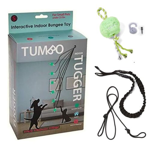 Tumbo Tugger Indoor Exercise Dog Toy - (Indoor Ceiling Hanging Bungee Rope tug Toy) ENTERTAINS Your Dogs w/Energetic, Interactive Solo Play tug or war Action - Tiny to Small Dogs Under 25 lbs