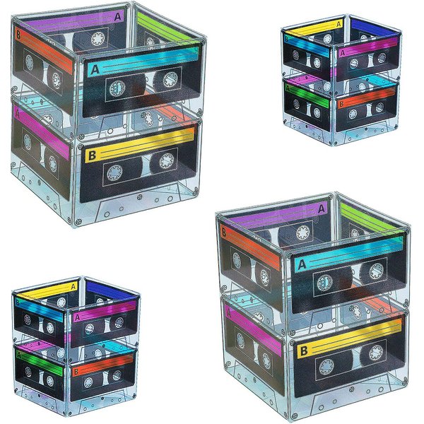 Cassette Tape Bucket Centerpiece (8 Pack) 80s Party Supplies, 90's 80s Theme Birthday Party Decoration Cassette Tape Table Decor, Retro Hip Hop Pop Music Party for Adults & Kids