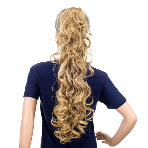 SWACC 24-Inch Long Messy Curls Claw Clip Ponytail Extensions Synthetic Clip in Drawstring Curly Ponytail Hairpiece Jaw Clip Hair Extensions (16/18-Dark Dark Honey Blonde Mixed)