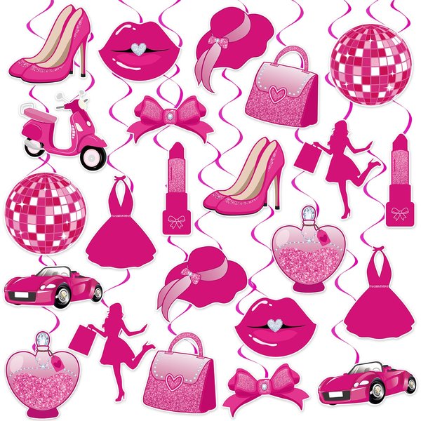 48 Pcs Hot Pink Princess Party Hanging Decorations, Girls Princess Party Hanging Swirls Girls Party Swirls Decor for Princess Birthday Party Supplies