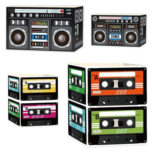 8 Pcs 80’s Party Cassette Tape Centerpieces Bucket 80’s Hip Hop Radio Boxes 90’s Back to the 1980 1990 Theme Party Favors Decorations for Adults