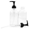Cornucopia Brands 8oz Clear Glass Pump Bottles (4-Pack w/Black Plastic Pumps), Great as Essential Oil Bottles, Lotion Bottles, Soap Dispensers, and More