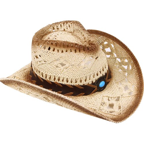 Livingston Cowboy Hat Men & Women's Woven Straw Cowgirl Hat w/Hat Band Straw, Bead Beige