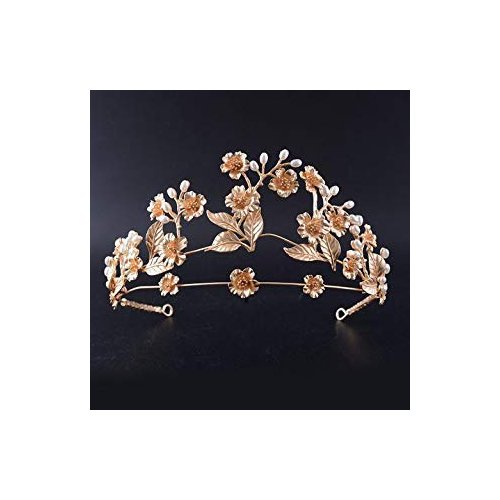FXmimior Vintage Gold Flower Leaf Bead Bridal Wedding Crown Headband Women Crystal Tiara Headpiece Wedding Hair Accessories