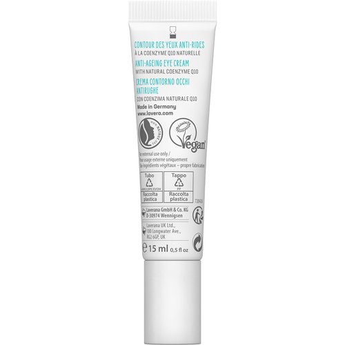 lavera® Anti-Aging Eye Cream with innovative natural composition of coenzyme Q10, Organic Jojoba Oil & Aloe Vera to actively fight wrinkles, fine lines & signs of skin aging for under eyes – 0.5 Oz