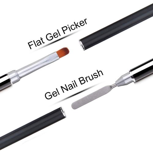PayPie Dual-Ended Polygel Brush & Picker Brush tool, 2 in 1 Stainless Steel Designs Polygel Nail Brushes Gel Nail Tool for PolyGel Gel Acrylic Nails Extension (Black)