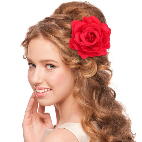 Rose Flower Hair Clip, Artifical Red Rose Flower Hairpin for Women, Fascinator Artificial Brooch Hairpins for Bridal Bridesmaid Girls, Rose Red Hair Accessories for Christmas, Wedding (Red)