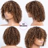 LYOLKSER hair human wigs short curly wig with bangs 100% brazilian virgin human hair no lace front wigs brown highlight 4/27 human wig glueless wig 12 inch