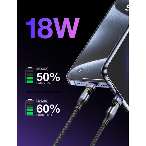 AUFU 16PIN USB C Magnetic Charging Cable (3Pack, 3.3/6.6/6.6ft), 180° Rotation Magnetic Charger Cable/Magnetic USB C Cable/Magnetic Phone Charger/Magnetic Date Charging Cable for Phone/Tablet/Laptop