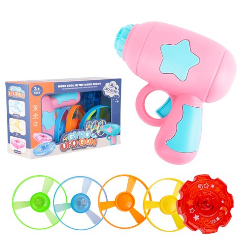 Berry President Flying Saucer Toy, Flying Disc Launch Playset with Rotating Flash Light, Indoor Outdoor Twist Shoot Toy for Kids Aged 3 Years Old & Up (Pink)