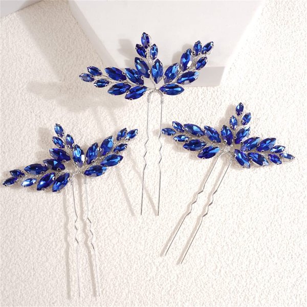 BERYUAN Wedding Crystal Hair Pins Teardrop Crystal Rhinestone Hair Piece Wedding Hair Accessories for Flower Girls Bridal Headband for Wedding(3PCS) (BLUE)