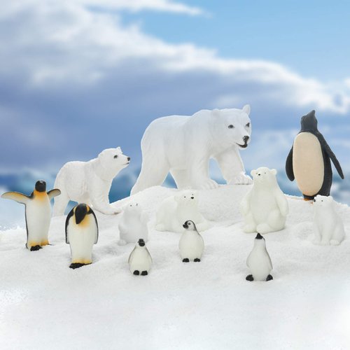 12 Pieces Realistic Polar Animal Figurines Arctic Polar Animal Figures Set Includes 6 Pieces Polar Animal Bear Figurines and 6 Pieces Emperor Penguin Family Figures Birthday Party Favor