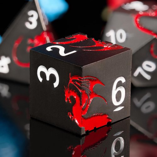 HNCCESG Metal DND Dice Set Dragon D&D Dice for D&D Dungeons and Dragons Gift TTRPG Metal Dice with Dragon Dice Box(Black Red Dragon)