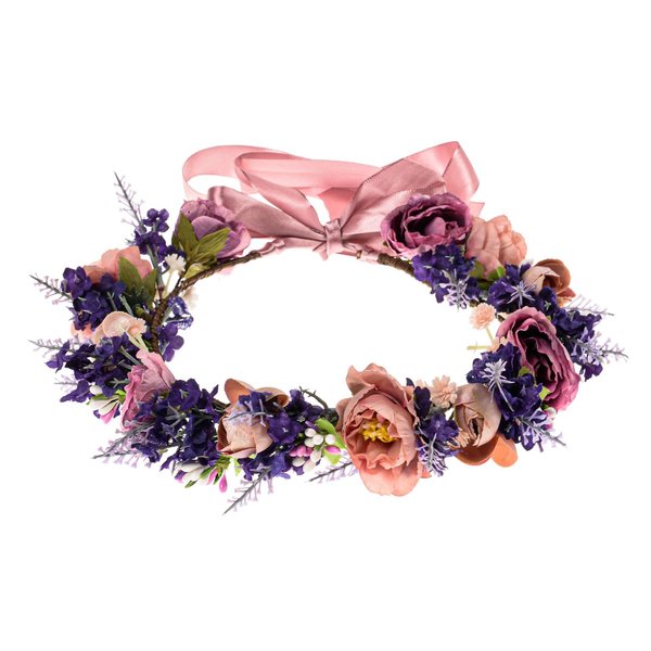 DDazzling Purple Lavender Floral Crown Sunflower Flower Crown Hair Accessory for Maternity Baby Shower Wedding Birthday Photo Shoot Prop (Pink Purple)