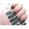 LIFOOST Semi Cured Gel Nail Stickers Black Green Sparkly Sequins Adhesive Nail Polish Strips for Women Manicure