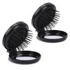Travel Folding Hair Brush, 2 Pack Round Mini Brush with Mirror, Compact Massage Comb, Portable Styling Tools for Women (Black)