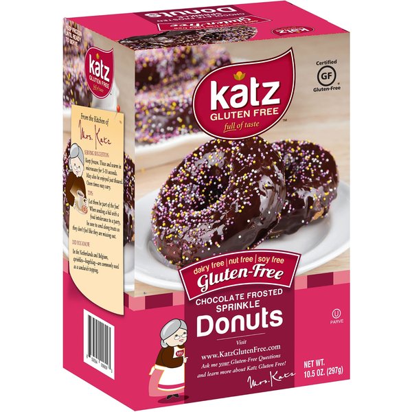 Katz Gluten Free Chocolate Frosted Sprinkle Donuts | Dairy Free, Nut Free, Soy Free, Gluten Free | Kosher (1 Pack of 6 Donuts, 10.5 Ounce)