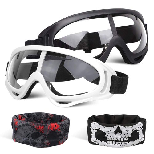 POKONBOY 2 Pack Protective Goggles/Safety Glasses/Motorcycle Eyewear with Bandanas - Compatible with Nerf Game Battle for Kids (Black & White)