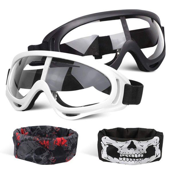POKONBOY 2 Pack Protective Goggles/Safety Glasses/Motorcycle Eyewear with Bandanas - Compatible with Nerf Game Battle for Kids (Black & White)