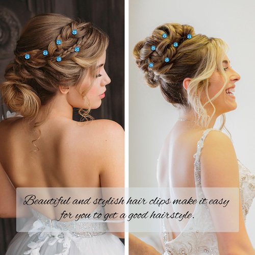 YISSION 40Pcs Mini Rhinestone Hair Clips Sparkly Crystal Hair Pins Small Decorative Hair Clips Wedding Hair Barrettes Blue Hair Clips Bridal Hair Accessories for Girls Women