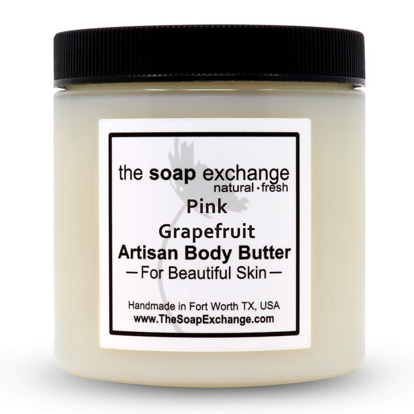 The Soap Exchange Body Butter - Pink Grapefruit Scent - Hand Crafted 8 fl oz / 240 ml Natural Artisan Skin Care, Shea Butter, Aloe Vera, Nourish, Moisturize, & Protect. Made in the USA.