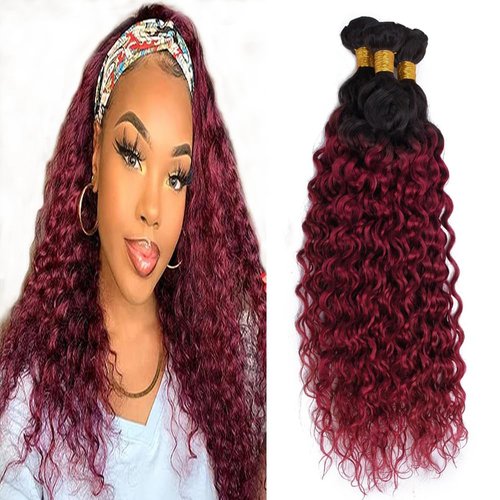 26 28 30 inch 1B99j Bundles Human Hair Burgundy Deep Wave Bundles Double Weft Burgundy Human Hair Bundles Brazilian Virgin Remy Hair Extensions Two Tone Black and Burgundy Bundles Human Hair Weave