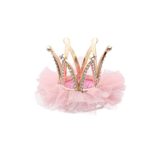 Mobestech Hair Clip, Deep Pink Rhinestone Crown Hair Clip for Girls Princess Crown Hair Pin Crystal Tiara Bobby Pins, 1 Count