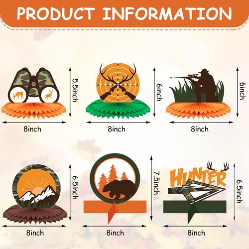 12 Pieces Hunting Birthday Decorations Hunting Honeycomb Centerpieces Camo Birthday Decorations Hunting Party Decorations Camo Birthday Party Supplies for Hunting Birthday Party Supplies