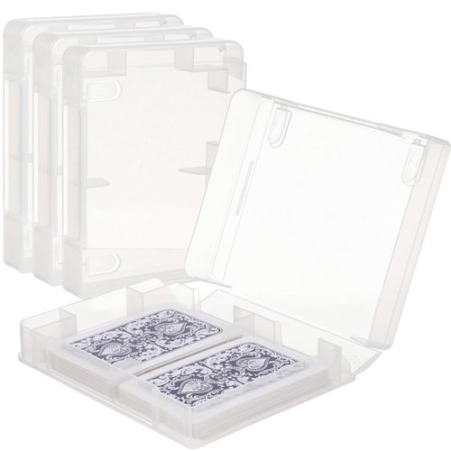 TLY 4pcs Plastic Playing Card Case Clear Card Deck Box Acrylic Playing Game Card Storage, 2 Decks Snaps Closed Card Holder Blank Business Card Organizer for 3.4x2.2inches Size Card