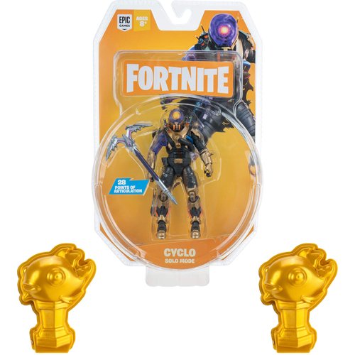 FORTNITE Cyclo Solo Mode Core Figure and 2 Mythic Goldfish Collectibles - 4 Inch Collectible Action Figure, Plus Accessories
