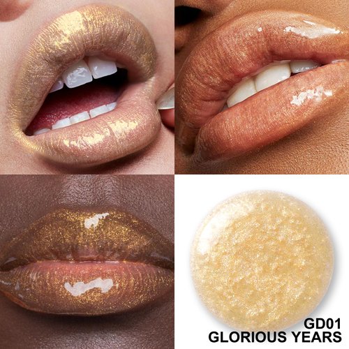 FOCALLURE High Shine Glitter Lip Gloss,Hydrates and Soothes Lips for a Gorgeous,Delivers a Non-sticky Glossy finish,Long-lasting Shine & Fuller-looking Lip Makeup,GD01 GLORIOUS YEARS