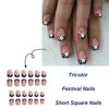 Mkwntg 4th of July Press on Nails Short Square Fake Nails Cute Blue Red French Tip False Nails Glossy White Star Design Independence Day Full Cover Glue on Nails with for Women Nail Decoration 24Pcs