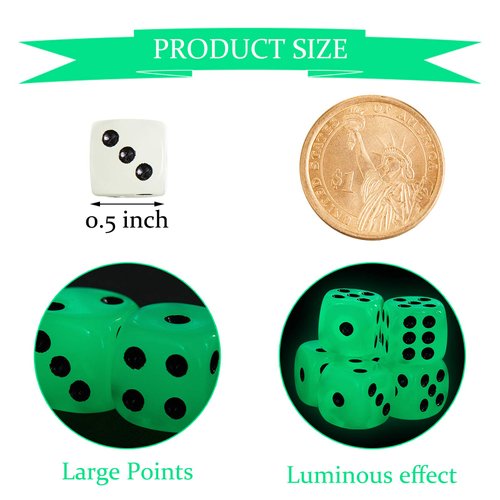 Sumind Glow in The Dark Dice 6 Sided Dice with Black Velvet Pouches for Table Board Games, Party Favors, Toy Gifts(54 Pieces)