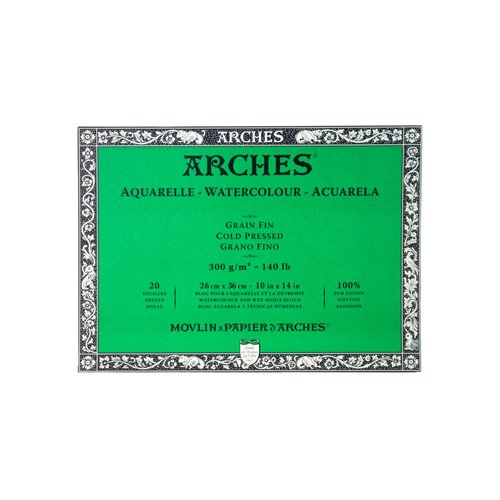 Arches Watercolor Block 10x14-inch Natural White 100% Cotton Paper - 20 Sheets of Arches Watercolor Paper 140 lb Cold Press - Arches Art Paper for Watercolor Gouache Ink Acrylic and More