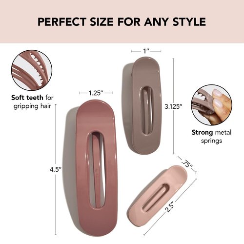 Kitsch 3pc (Terracotta) Flat Hair Clips for Women, Recycled Lay Flat Claw Clips for Thick Hair, Flat Hair Claw Clips,Flat Claw Clips for Thin Hair, Flat Clips for Hair, Hair Accessories for Girls