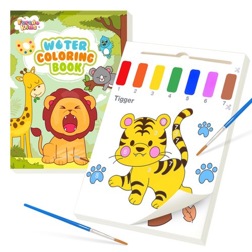 FEREDO KIDS Water Coloring Books for Toddlers - Watercolor Painting Book and Drawing Art Paper for Kids Mess Free Craft Supplies Toy for Kids Age 3 4 5 6 Easter Birthday Gift (Animal)