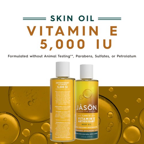 JASON Vitamin E 5,000 IU Moisturizing Body Oil, For Hair, Face, and Body, Great For Stocking Stuffer, 4 Fluid Ounces