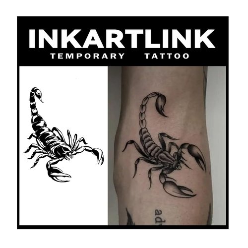 INKARTLINK Tattoo Tech, 2 Sheets Medium Semi Permanent Tattoo, Adult Art Design Temporary Tattoos, Lasts 1-2 Weeks, Waterproof, Realistic Look, No Adhesive, No Reflection (Scorpion Design)