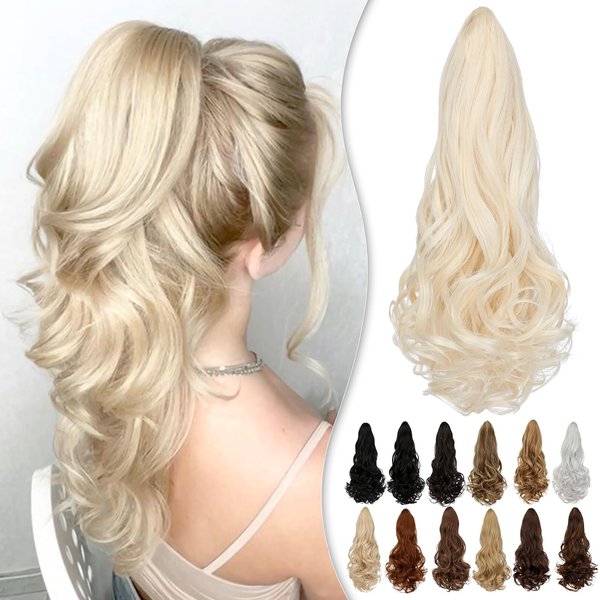Wodelanle Ponytail Extension 18″ Claw Wavy Curly Clip in Ponytail Extension Natural Looking Synthetic Pony Tails Hair Extensions Hairpiece for Women - Bleach Blonde