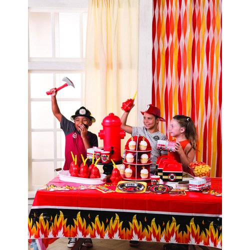 Fire Heroes Disposable Tablecloth - Fire Plastic Table Cover 9 FT Long - Firefighter Party Supplies - Fire Birthday Party, Firefighter Theme Birthday Party - Fire Table Decor - Fire Decoratioms