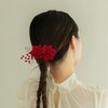 2 Pcs Rose Flower Wedding Hair Comb Crystal Pearl Bridal Headpiece Gold Leaf Red Flower Side Comb Hair Accessories for Women
